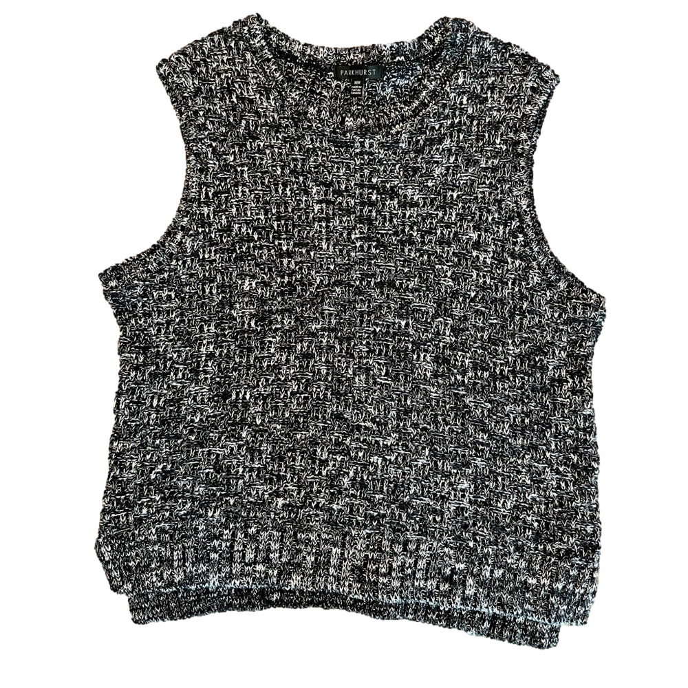Parkhurst quality knit black and white sweater vest tank top Sz M Cotton blend